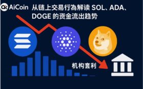 图示从链上交易行为角度解读SOL、ADA、DOGE的资金流出趋势，突出机构套利可能性