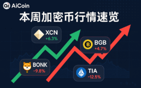 本周XCN、BGB、BONK、TIA涨跌幅比较图
